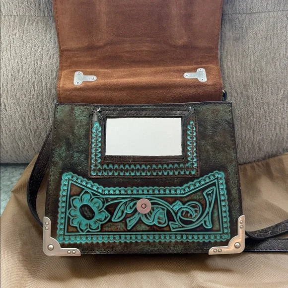 Patricia Nash Tooled Turquoise Stella Satchel Crossbody Purse - Picture 4 of 16